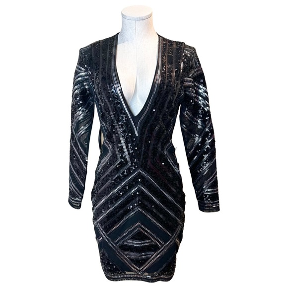 Express Sequin/Mesh Longsleeve Mini Dress Size: S Color Black NWT. - Picture 8 of 12